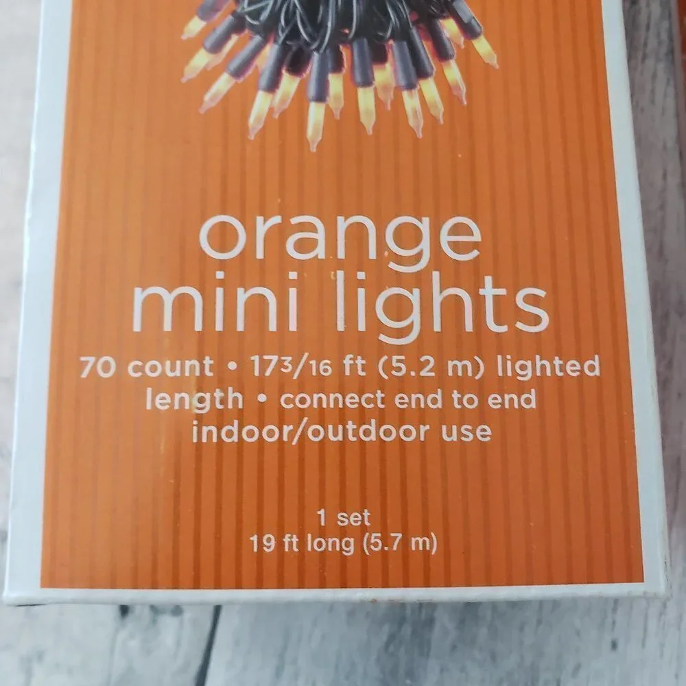 Unused (set of 2) Mini Orange Lights 70 count ea. Indoor/Outdoor
